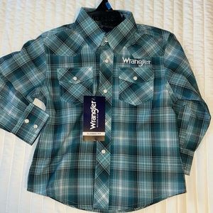 Wrangler XXS blue/green pearl snap button-down